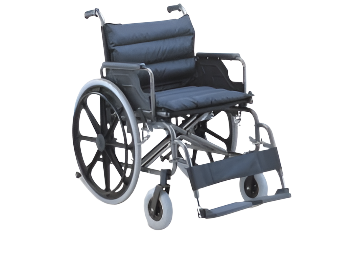 Wheelchair - Steel / Nylon - extra wide , upto 125kg , detach arm and foot rests